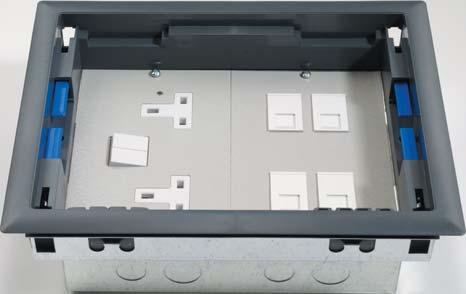 2, 3 & 4 compartment floor service outlet boxes Electrak has produced the Quick Fit Floor Service Outlet Box to meet the demands of the modern working environment.