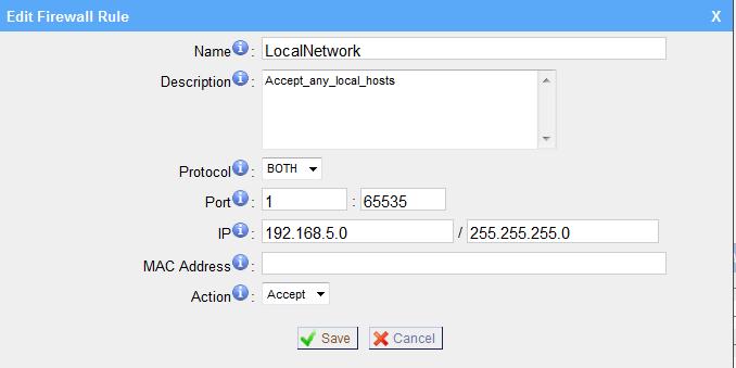 Step 1. Enable firewall on firewall page of MyPBX. Step 2. Add a common rule to accept local network access.
