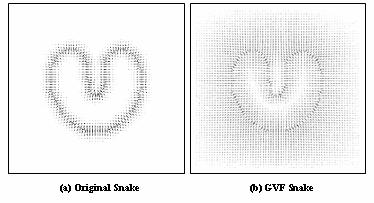 Fg. 5.3- External forces of the orgnal snake and GVF snake Images taken from [9] The red-dot crcle on the left n Fg. 5.- shows the external forces at the concavty regons of the U-Shape object.