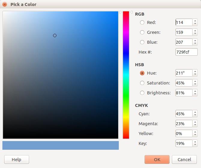 Figure 8: Color Selection Dialog For a more detailed description of color palettes and their options, as well as more on the difference between the CMYK and RGB color schemes, refer to Chapter 11: