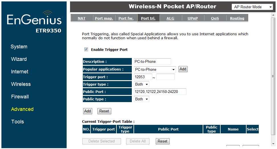 92 Port Trigger If you use Internet applications which use non-standard connections or port numbers, you may find that they do not function correctly because they are blocked by the Wireless Router's