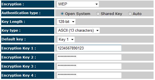 71 WEP Encryption: WEP Encryption Authentication Type: Please ensure that your wireless clients use the same authentication type.