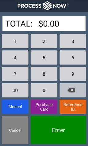Process Payment - Swipe Selecting Process Payment from the home screen will present the following screen for processing credit card payments: Note: If Require Reference ID is