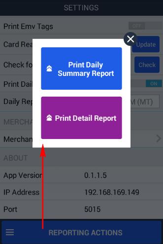 a. Print Daily Summary Report This will print a summary of activity by card type of transactions included in the daily batch.