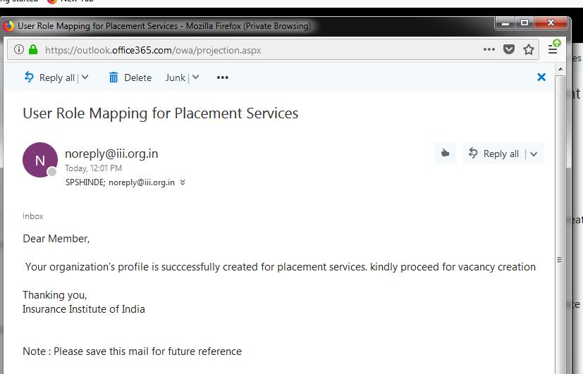 On receipt of profile creation for placement services