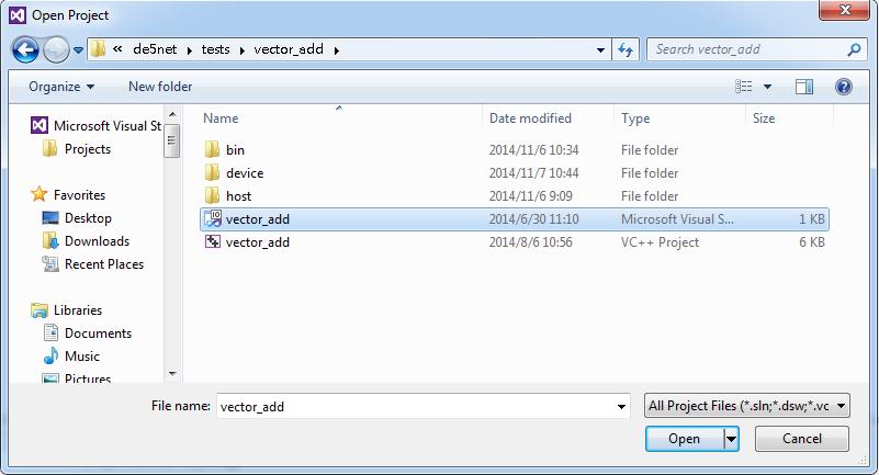 the Host Program. Launch Visual Studio, and select menu item "FILE Open Project ".
