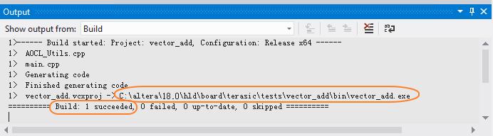 After vector_add Host Program project is opened successfully, in Visual Studio IDE select menu item "BUILD Build Solution" to build host program.