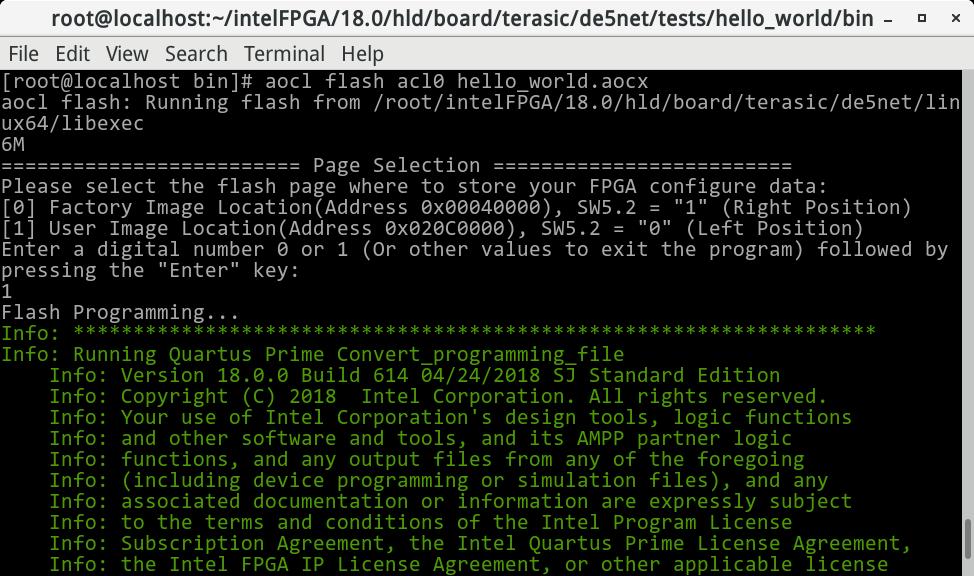 Test "aocl flash" Command In the terminal, type "cd /root/intelfpga/18.