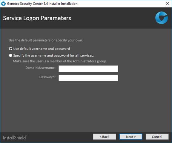 Service Logon Parameters in the Installer Assistant 3.