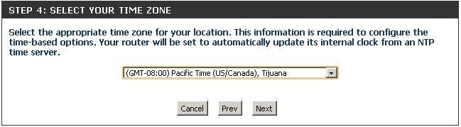 Select your time zone from the drop-down menu and click Next to continue.