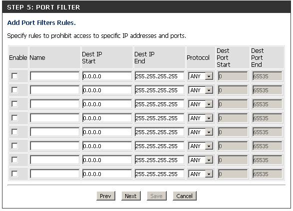 Add Port Filter Rules: Enable - Check to enable the rule.
