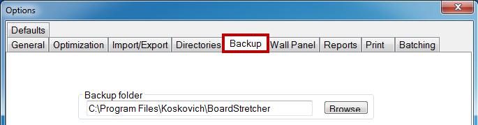 Tools > Options Backup and Wall Panel Backup Folder Where the backup files are stored.