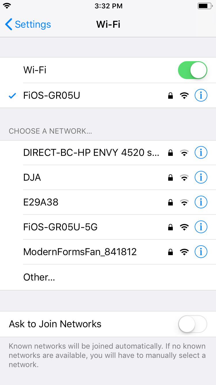 5. DEVICE PAIRING (cont.) 3. CONNECT TO WI-FI Connect to the Modern Forms Fan WiFi.