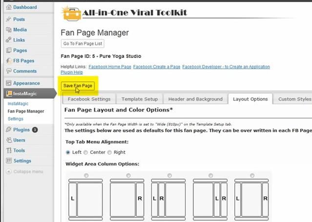 Click the layout options tab This is brand new for the time line format. Here, you can configure widget area columns as well as footer widget areas and control their layout, borders, colors and sizes.