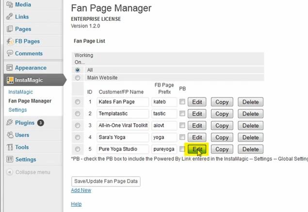 Now Click edit. This screen is where you configure your new fan page's custom iframe content and hook it into facebook.
