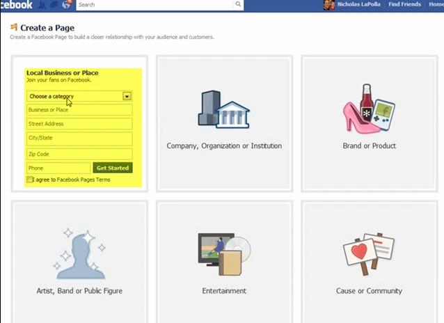 This will take you to the Facebook create a page selection menu.
