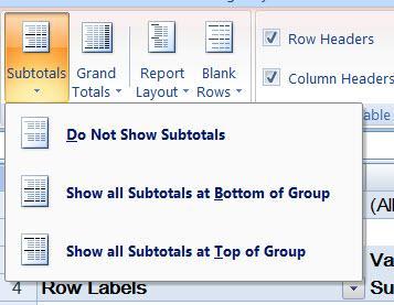 Subtotals Command changes where subtotals appear within a group. 2.