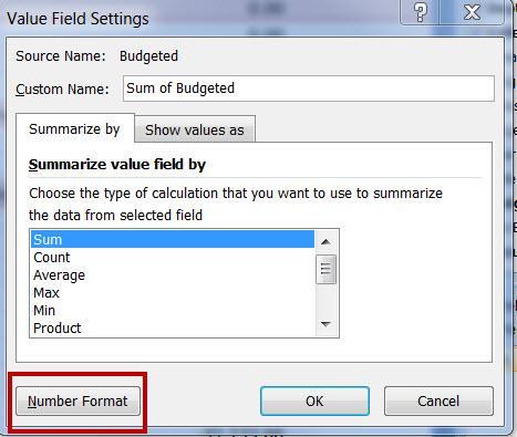 Change Number Format While your spreadsheet data may contain numeric formatting, this formatting does not carry over to a pivottable unfortunately.