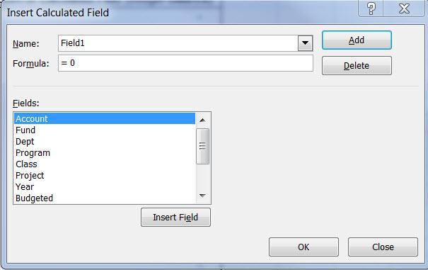 Formula: - This field is where you place the formula for the new fields you want to calculate.