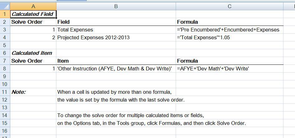 6. The new row appears with the data results but does not show the formula used in the Formula bar when cell is selected.