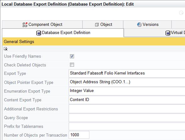 Right-click the Database Export Definition object