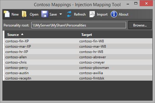 12. Injection Mapping Files Description Injection Mapping files are used to define which source computer contains the user state for a given target computer so that the injection can be fully