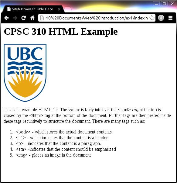 Illustration 2: Bare HTML Document in Browser Further Reference: 1) W3C Schools HTML Tutorial (http://www.w3schools.com/html/default.