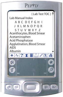The Lab Manual icon provides critical values and normal ranges for common lab tests listed alphabetically.