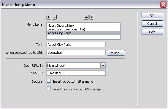 Adobe Dreamweaver CS4 Activity 3.7 guide Using jump menus for navigation A jump menu is a pop-up menu with options that link to documents or files. It is a form element that acts as navigation.