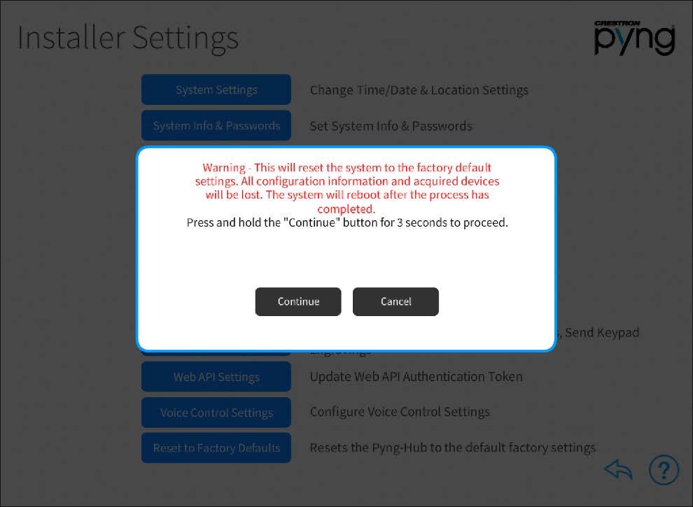 Tap the back arrow button to return to the Installer Settings screen.