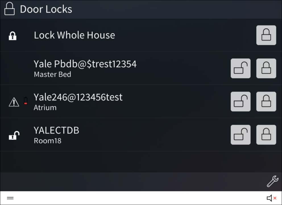 Locks Select the Locks button from the Home screen or select Locks from the Devices section of the user menu to display the Door Locks screen.