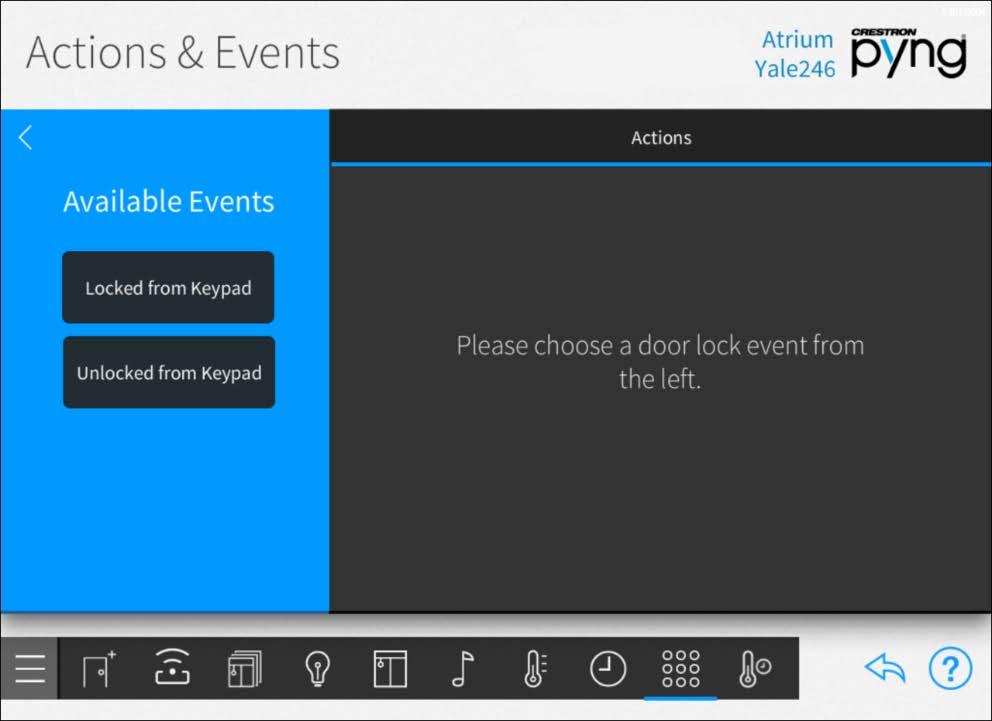 Configure Door Locks Select a door lock device from the Select an Item menu to configure actions for the
