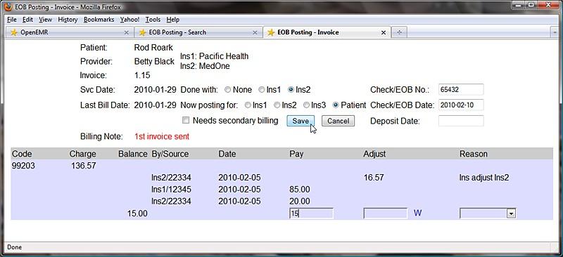 You can also click on the patient's name in the invoice list to create a billing note for that patient.