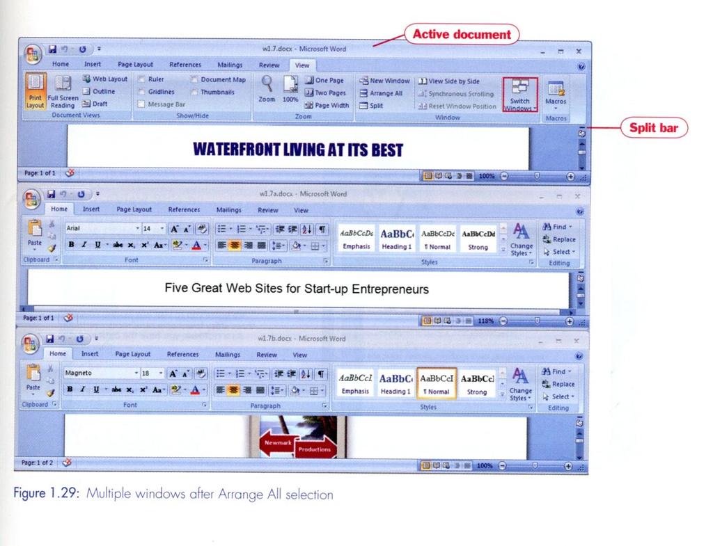 ARRANGE ALL OPEN DOCUMENTS Below is an example of three
