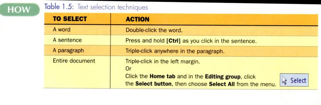 SELECT TEXT/DATA Before you can edit text or data (format, delete, move, or