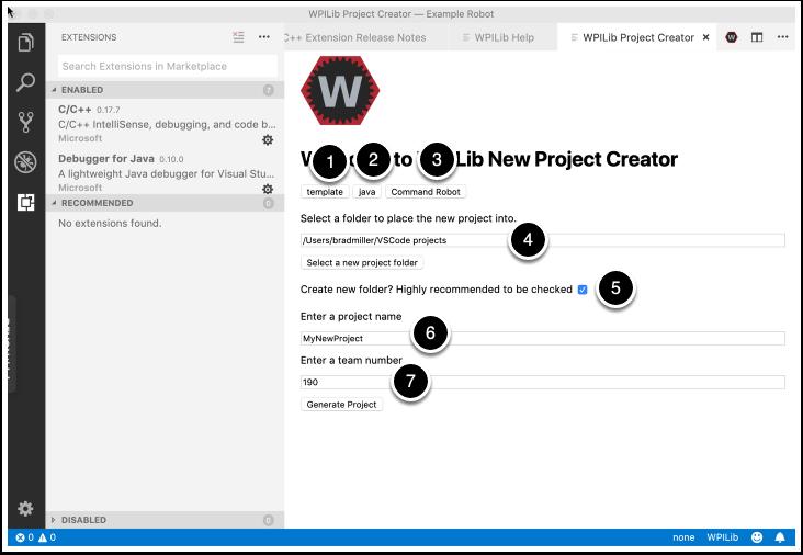 New project creator window The steps to create the new project are outlined here: 1. Select the kind of project you want to create.