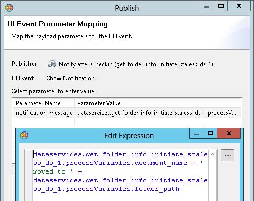 The payload of the event is the notification message to show dataservices.get_folder_info_initiate_staless_ds_1.
