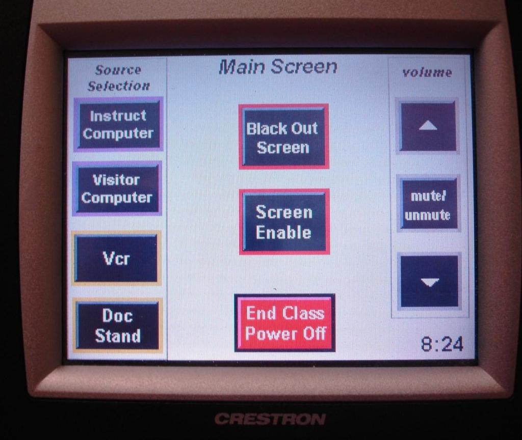 Main Screen on Crestron Control Things To Know Volume must be controlled by Crestron.