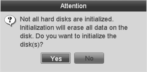 Chapter 11 HDD Management Initializing HDDs Initialize the hard disk drive (HDD) before using it with your NVR. Notes When the NVR starts, a dialog displays if any uninitialized HDD exists.