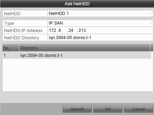 Chapter 11: HDD Management 5. After successfully adding the NAS or IP SAN disk, return to the HDD Information menu. The added NetHDD displays in the list.