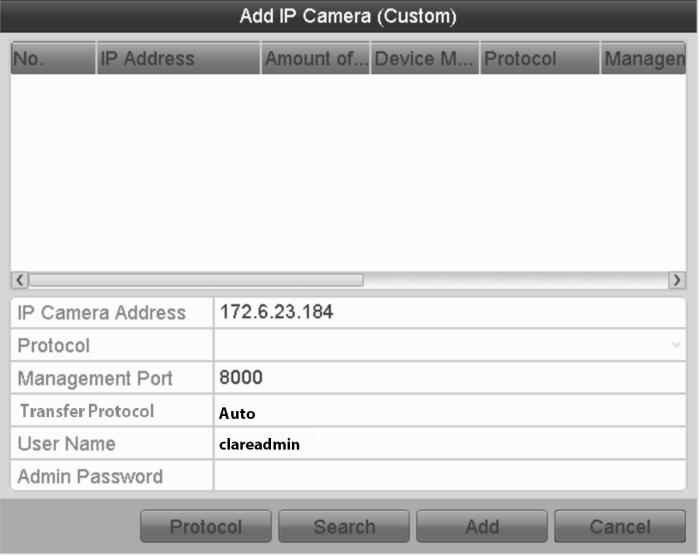 Chapter 2: Getting Started To custom add other IP cameras: 1. Click the Custom Adding button to display the Add IP Camera (Custom) interface, as shown below.