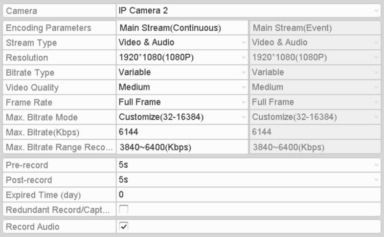 Chapter 5: Record and Capture Settings 8. Select the camera you want to configure from the drop-down list. 9. Check the Redundant Record/Capture check box (64-channel only). 10.