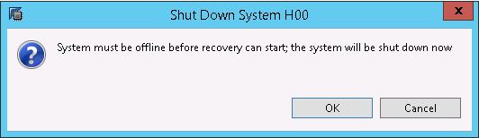 Procedure Step 1 Right-click an SAP HANA database instance and choose Backup and Recovery > Recover System from the shortcut menu. The Shut Down System dialog box is displayed.