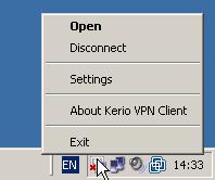 2.2 Taskbar icon Active VPN connection is represented by the full-colored icon. Figure 2.1 The Kerio VPN Client icon for the off status Figure 2.