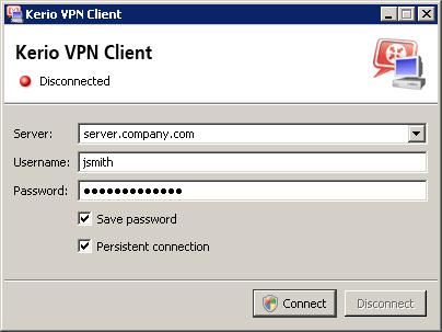 Deployment and usage of Kerio VPN Client The Exit option does not stop the system service Kerio VPN Client Service nor it disconnects persistent VPN connections. 2.