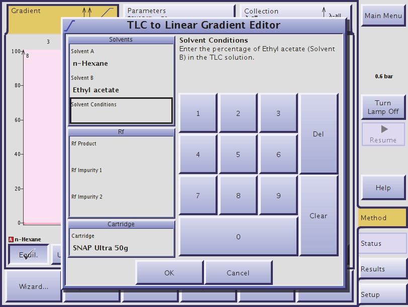 4 4.4.2 Calculate Gradient from TLC Data Use the TLC to Linear Gradient editor or the TLC to Step Gradient editor (requires an Isolera Spektra or Dalton 2000 software license) to calculate a
