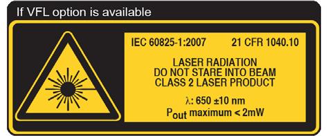 VISUAL FAULT LOCATOR (VFL) (OPTIONAL) Laser, 650 nm ± 10 nm CW/Modulate 1 Hz Typical P out in 62.5/125 µm: > 1.5 dbm (0.