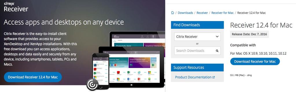 The Citrix link will take you to the Citrix Receiver