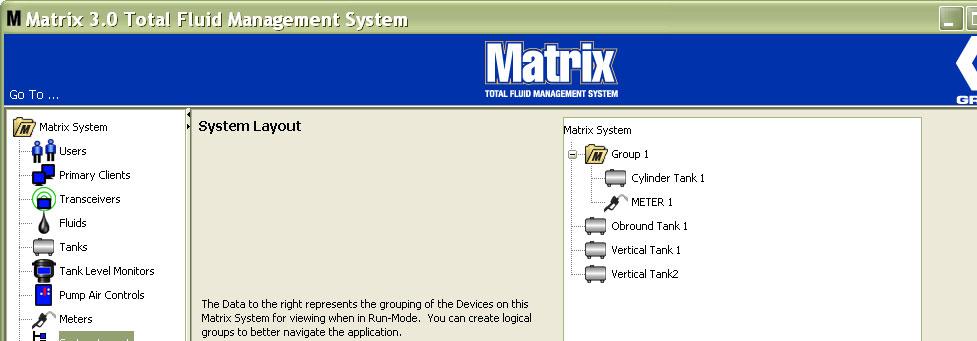 11. To Delete a group, use your mouse to the select the group folder on the Matrix System side of the screen. Click the Delete Group button (FIG. 129). a. If there are tanks and/or meters in the Group Folder the Error Message box in FIG.