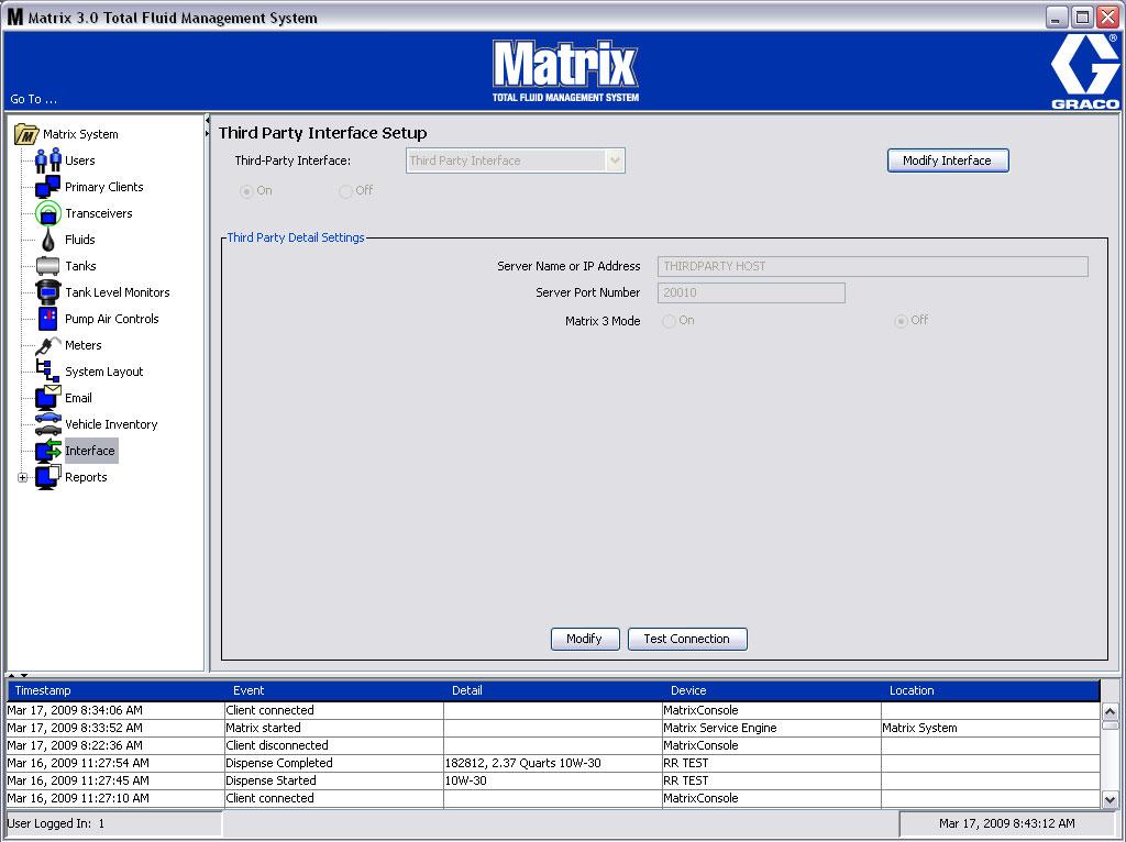 Matrix Interface Configuration The Third Party Interface Menus contain interface-specific configuration settings that are used to set up Matrix for 3rd Party